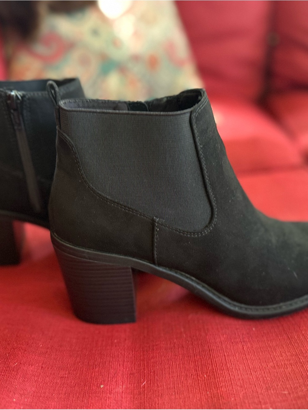 Natural Reflections Black Suede Ankle Booties with Block Heel NWOT, 10